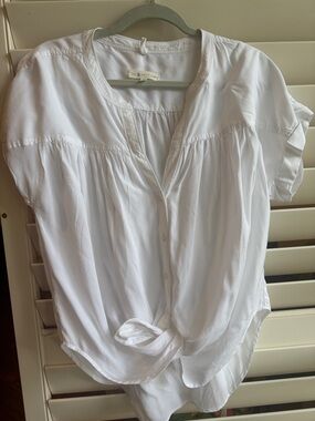 White Women's Short-Sleeve Tie-Front Blouse